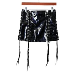 LASH x VINTAGE Lace Up Pleather Mini skirt in black NEW size L